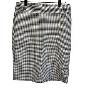 H&M Womens Skirt Size 8‎ Brown Plaid Houndstooth Pencil Faux Wrap Vent Back Zip